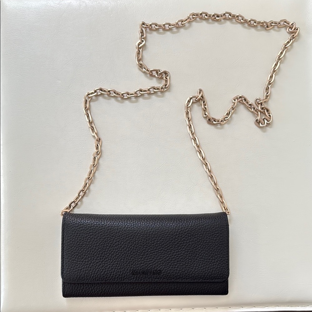 Valentino by Mario Valentino Black Leather Wallet on Chain